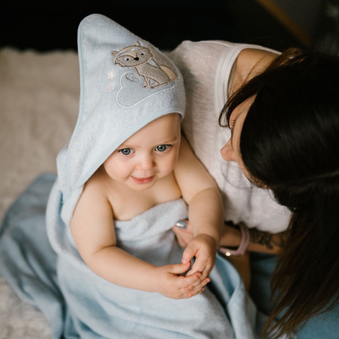 Prosop Bebe din Fibră de Bambus cu Glugă Babyono  Albastru 346/05 | Prosop Băiță Nou-Născut și Copii 100x100 cm [2]