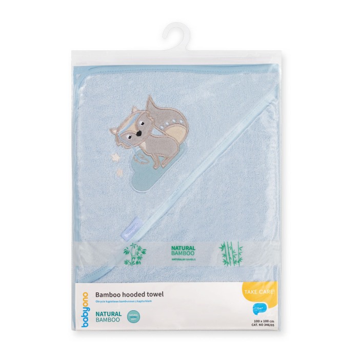 Prosop Bebe din Fibră de Bambus cu Glugă Babyono  Albastru 346/05 | Prosop Băiță Nou-Născut și Copii 100x100 cm [3]