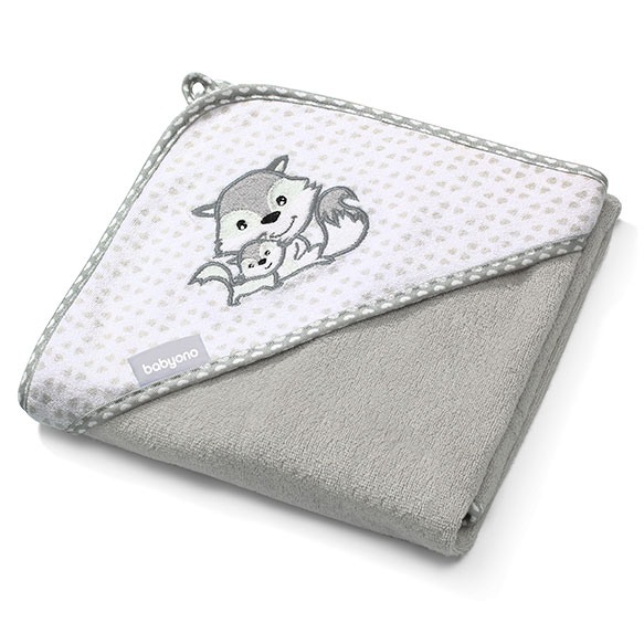 Prosop Bebe din Fibră de Bambus cu Glugă Babyono  GRI | Prosop Băiță Nou-Născut și Copii 100x100 cm [1]