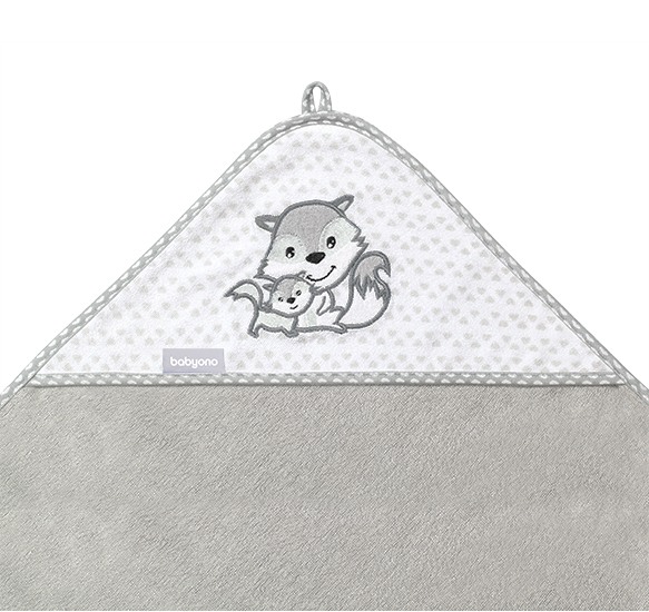 Prosop Bebe din Fibră de Bambus cu Glugă Babyono  GRI | Prosop Băiță Nou-Născut și Copii 100x100 cm [3]