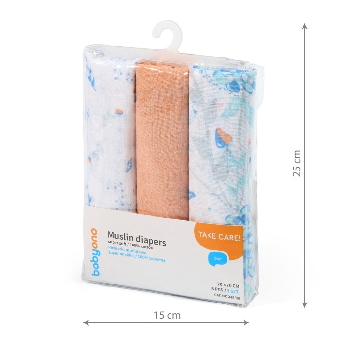 Scutece muselina super soft, set 3 bucati, 100% bumbac, 70x70 cm, Babyono, 348/09 [3]