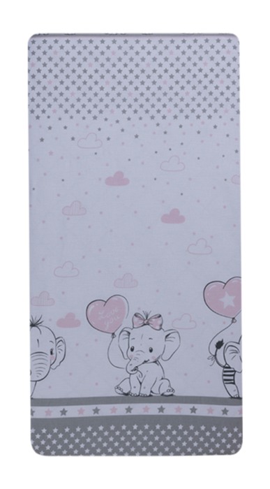 Set 2 cearceafuri din bumbac pentru saltea 120x60 cm, Love Elephants Roz, Beberoyal, CF-002-102 [1]