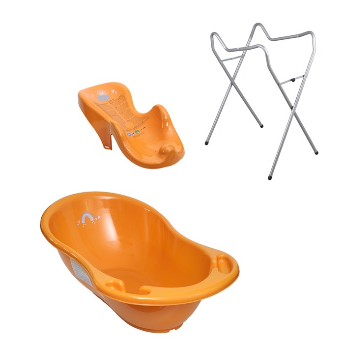 Set cadita baie Meteo portocaliu 86 cm + suport universal + suport anatomic cadita copii, bebelusi [1]