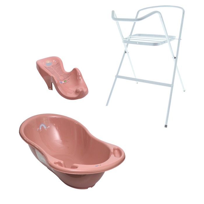 Set cadita baie Meteo Roz ME 86 cm + suport metalic + suport anatomic cadita copii, bebelusi [1]