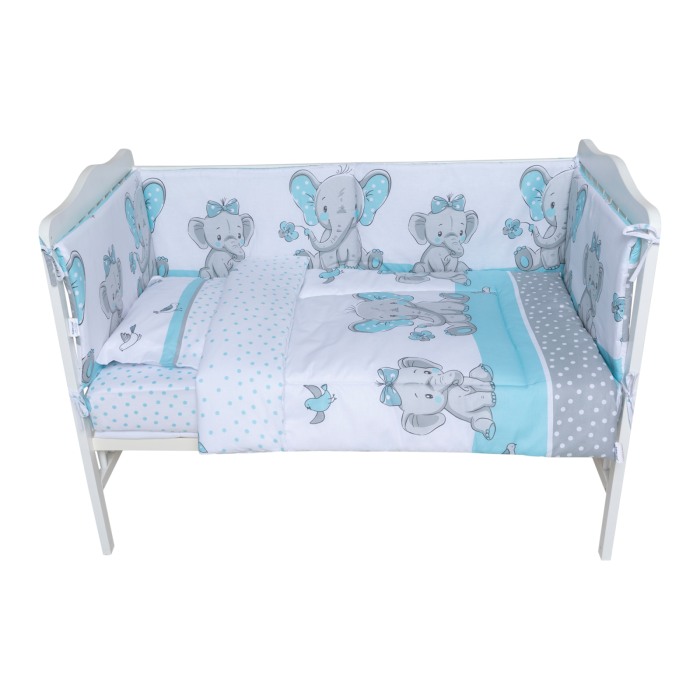 Set lenjerie bumbac 5 piese pentru saltea de 120 x 60 cm, Elefant&Birds Blue, Beberoyal, LJ-005-103 [3]