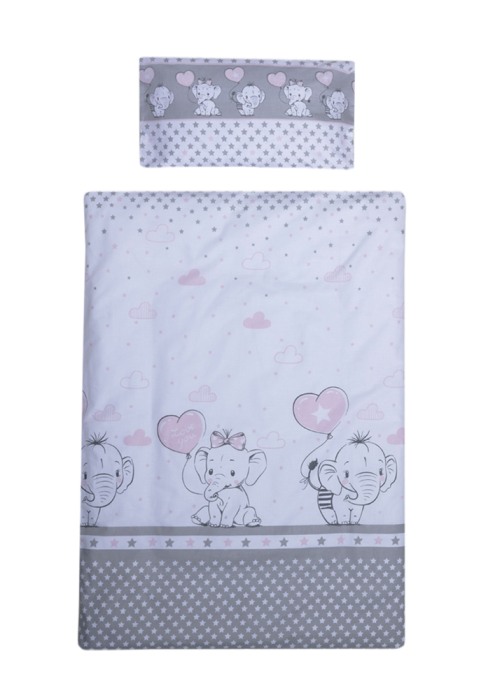 Set lenjerie bumbac 5 piese pentru saltea de 120 x 60 cm, Love Elephants Roz, Beberoyal, LJ-005-102 [1]