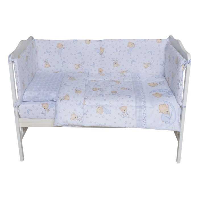 Set lenjerie bumbac cu baldachin 6 piese pentru saltea de 120 x 60 cm, Bear Dreams Alb, Beberoyal, LJ-006-107 [2]