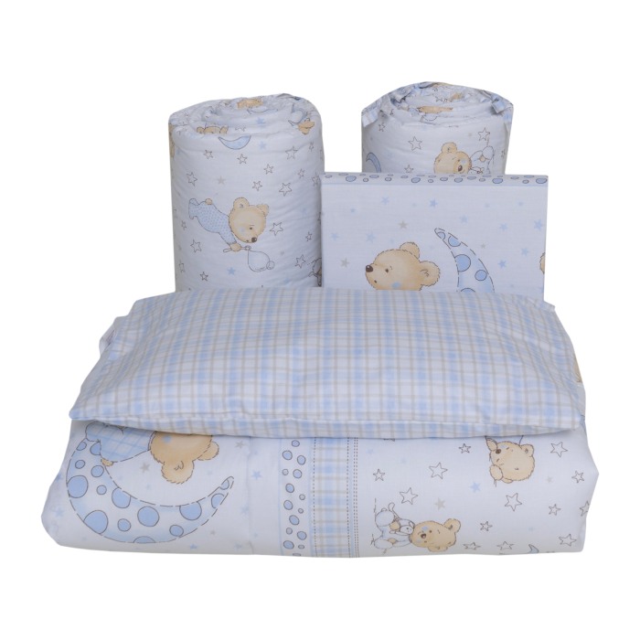 Set lenjerie bumbac cu baldachin 6 piese pentru saltea de 120 x 60 cm, Bear Dreams Alb, Beberoyal, LJ-006-107 [3]