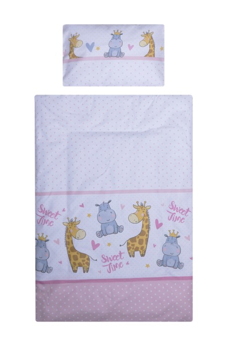 Set lenjerie bumbac cu baldachin 6 piese pentru saltea de 120 x 60 cm, Hippo&Giraffe Roz, Beberoyal, LJ-006-114 [1]