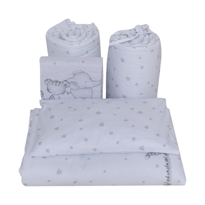 Set lenjerie bumbac cu baldachin 6 piese pentru saltea de 120 x 60 cm, Safari Friends alb, Beberoyal, LJ-006-105 [3]