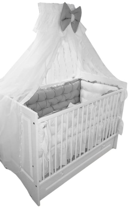 Set lenjerie bumbac cu baldachin 8 piese pentru saltea de 120 x 60 cm, Bears&Toys Bej, Beberoyal, LJ-008-110 [2]