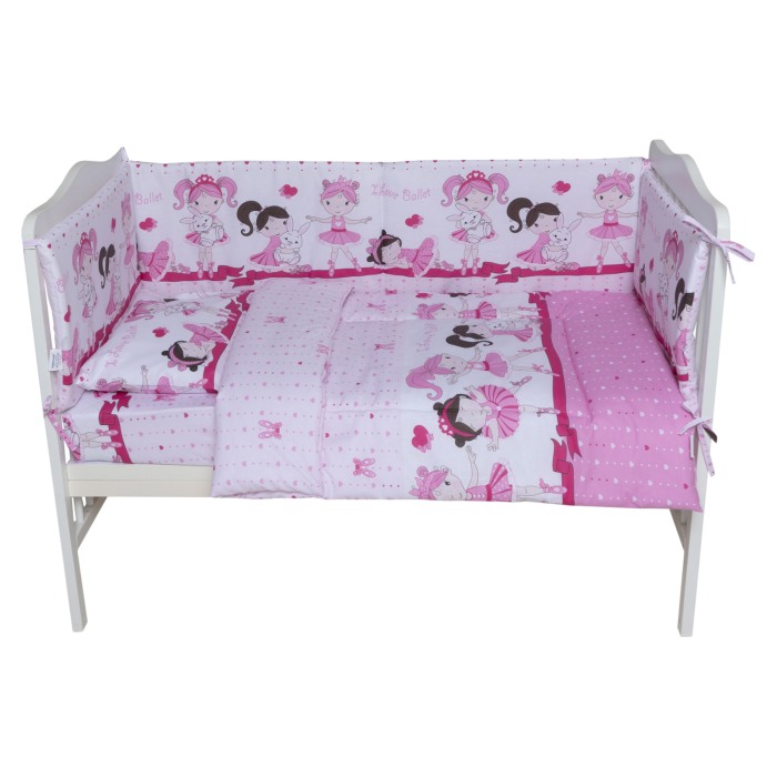 Set lenjerie bumbac cu baldachin 8 piese pentru saltea de 120 x 60 cm, Dancing Girls Roz, Beberoyal, LJ-008-106 [2]
