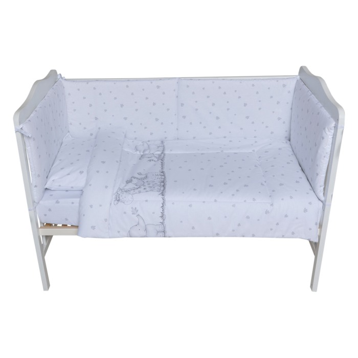 Set lenjerie bumbac cu baldachin 8 piese pentru saltea de 120 x 60 cm, Safari Friends alb, Beberoyal, LJ-008-105 [2]