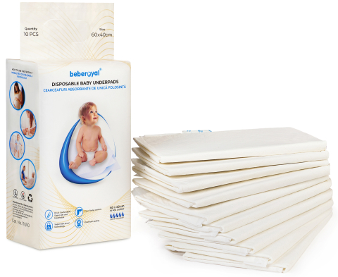 Aleze Beberoyal Premium, 60 x 40 cm, 10 Bucăți - Impermeabile, Absorbție 1050ml, Fixare Autoadezivă, 6 straturi, [5]
