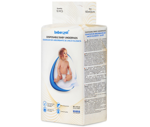 Aleze Beberoyal Premium, 60 x 40 cm, 10 Bucăți - Impermeabile, Absorbție 1050ml, Fixare Autoadezivă, 6 straturi, [2]