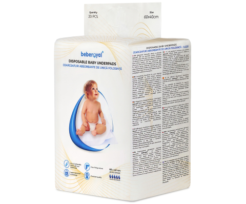Aleze Beberoyal Premium, 60 x 40 cm, 20 Bucăți - Impermeabile, Absorbție 1050ml, Fixare Autoadezivă, 6 straturi [8]