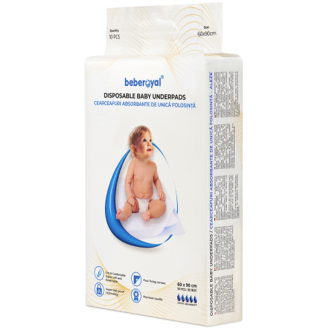 Aleze Beberoyal Premium, 60 x 90 cm, 10 Bucăți - Impermeabile, Absorbție 2300ml, Fixare Autoadezivă, 6 straturi [4]
