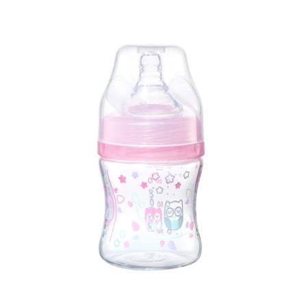 Biberoane, tetine, accesorii - Biberon cu gat larg Babyono roz bufnite 120 ml 402/02