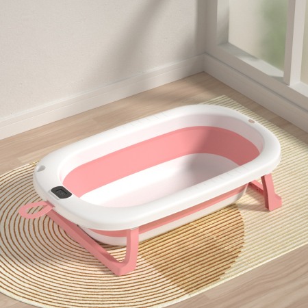 Cadita pliabila pentru bebelusi Beberoyal, cu termometru digital si dop de scurgere, Roz, 76cm CD-000-002 [1]