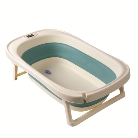 Baie - Cadita pliabila pentru bebelusi Beberoyal, cu termometru digital si dop de scurgere, Turcoaz, 81cm CD-005-005