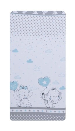 Lenjerii si huse patut - Cearceaf din bumbac pentru saltea 120x60 cm, Love Elephants Blue, Beberoyal, CF-001-101