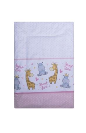 Lenjerii si huse patut - Cearceaf din bumbac pentru saltea 120x60 cm, Set Lenjerie Hippo&Giraffe Roz, Beberoyal, CF-001-114