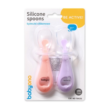 Articole hranire bebelusi - Lingurite silicon 2/Set Babyono Roz/Mov 784/01