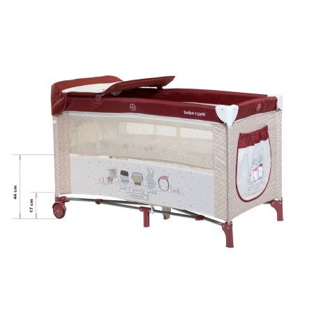 Patut Pliabil, Beberoyal, Little Friends, cu doua nivele, Saltea de Infasat, Geanta de Transport, Roti cu Sistem de Blocare, Fereastra Laterala, Spatiu lateral pt. Depozitare, 120x60cm, Grena/Bej Cod: [5]