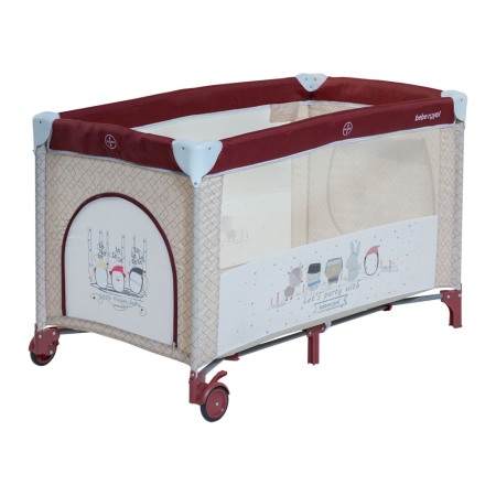 Patut Pliabil, Beberoyal, Little Friends, cu doua nivele, Saltea de Infasat, Geanta de Transport, Roti cu Sistem de Blocare, Fereastra Laterala, Spatiu lateral pt. Depozitare, 120x60cm, Grena/Bej Cod: [2]
