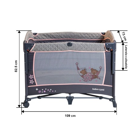 Patut pliant cu 2 nivele si laterala culisanta DREAMING BEAR roz, dimensiune exterioara 109 x 73 x 82.5 cm, Beberoyal, 220/02 [5]