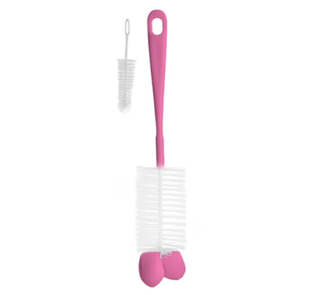 Biberoane, tetine, accesorii - Perie biberon si tetina cu burete roz Babyono 720/02