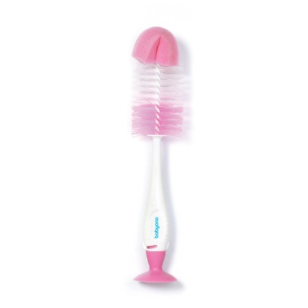 Biberoane, tetine, accesorii - Perie biberon si tetina cu ventuza Babyono roz 728/03