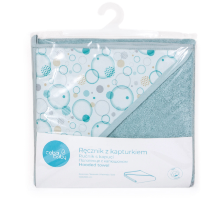 Prosop Baie cu Gluga Copii, 100%Bumbac, 460g/m2, Moale, Absorbant, Ceba Baby 100x100cm, printed line bubles, albastru, 815-111-585 [1]