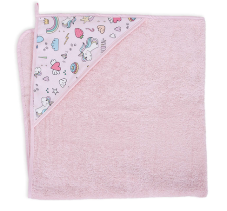 Prosoape si halate baie - Prosop Baie cu Gluga Copii, 100%Bumbac, 460g/m2, Moale, Absorbant, Ceba Baby 100x100cm, unicorn printat, roz, 815-111-579