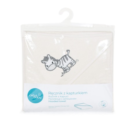 Prosop Baie cu Gluga Copii, 100%Bumbac, 460g/m2, Moale, Absorbant, Ceba Baby 100x100cm, zebra, alb, 815-302-632 [2]