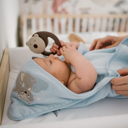 Prosop Bebe din Fibră de Bambus cu Glugă Babyono  Albastru 346/05 | Prosop Băiță Nou-Născut și Copii 100x100 cm [7]