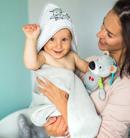 Prosop Bebe din Fibră de Bambus cu Glugă Babyono  GRI | Prosop Băiță Nou-Născut și Copii 100x100 cm [1]