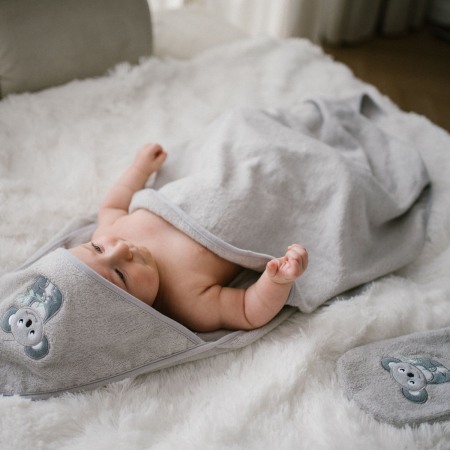 Prosop bebelusi din Fibră de Bambus cu Glugă Babyono  GRI 346/06 | Prosop Băiță Nou-Născut și Copii 100x100 cm [5]