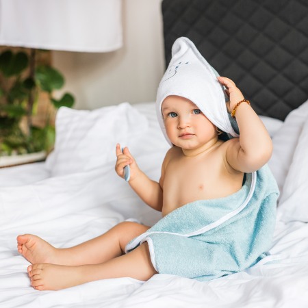 Prosop bumbac flausat cu gluga albastru Babyono 100 X 100 cm 142/09 [3]