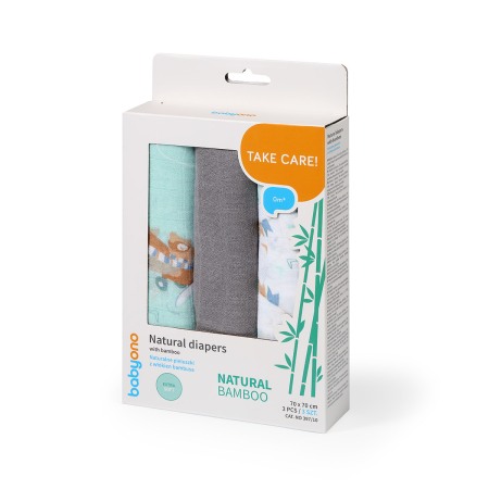 Scutece bebe - Scutece muselina natural, set 3 bucati, 70%bambus si 30%bumbac, 70x70 cm, Babyono, 397/10