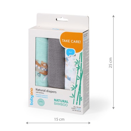 Scutece muselina natural, set 3 bucati, 70%bambus si 30%bumbac, 70x70 cm, Babyono, 397/10 [4]