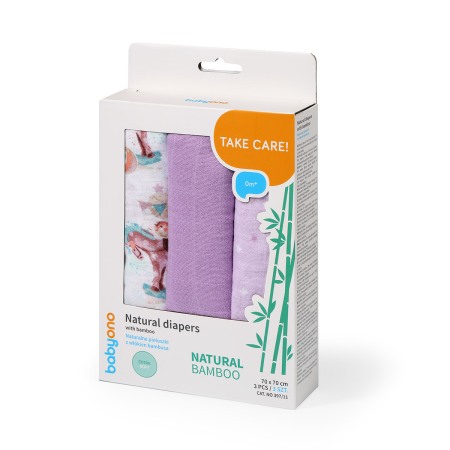 Scutece bebe - Scutece muselina natural, set 3 bucati, 70%bambus si 30%bumbac, 70x70 cm, Babyono, 397/11