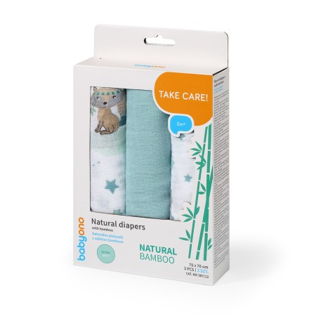 Scutece bebe - Scutece muselina natural, set 3 bucati, 70%bambus si 30%bumbac, 70x70 cm, Babyono, 397/12