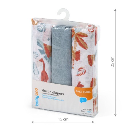 Scutece muselina super soft, set 3 bucati, 100% bumbac, 70x70 cm, Babyono, 348/07 [4]
