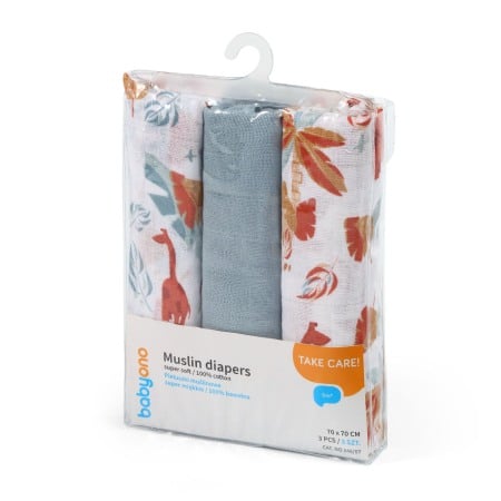 Scutece bebe - Scutece muselina super soft, set 3 bucati, 100% bumbac, 70x70 cm, Babyono, 348/07