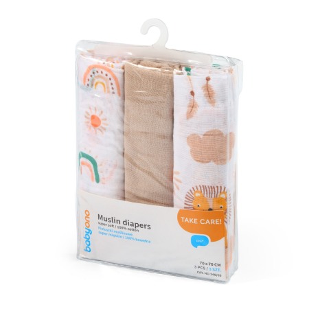 Scutece bebe - Scutece muselina super soft, set 3 bucati, 100% bumbac, 70x70 cm, Babyono, 348/08