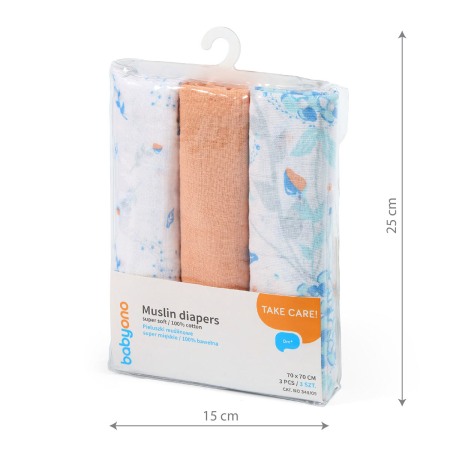 Scutece muselina super soft, set 3 bucati, 100% bumbac, 70x70 cm, Babyono, 348/09 [2]