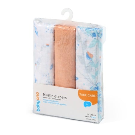 Scutece bebe - Scutece muselina super soft, set 3 bucati, 100% bumbac, 70x70 cm, Babyono, 348/09
