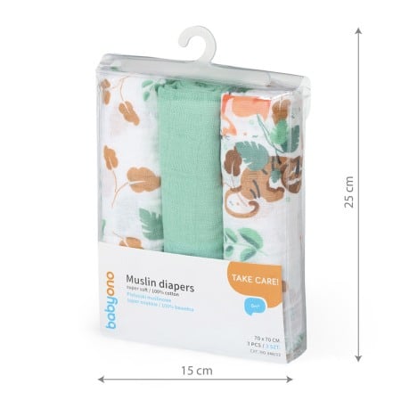 Scutece muselina super soft, set 3 bucati, 100% bumbac, 70x70 cm, Babyono, 348/12 [5]
