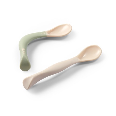 Articole hranire bebelusi - Set 2 lingurite flexibile Babyono bej si verde 1066/07